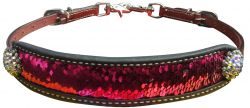 Showman Medium leather wither strap with pink and silver sequins inlay